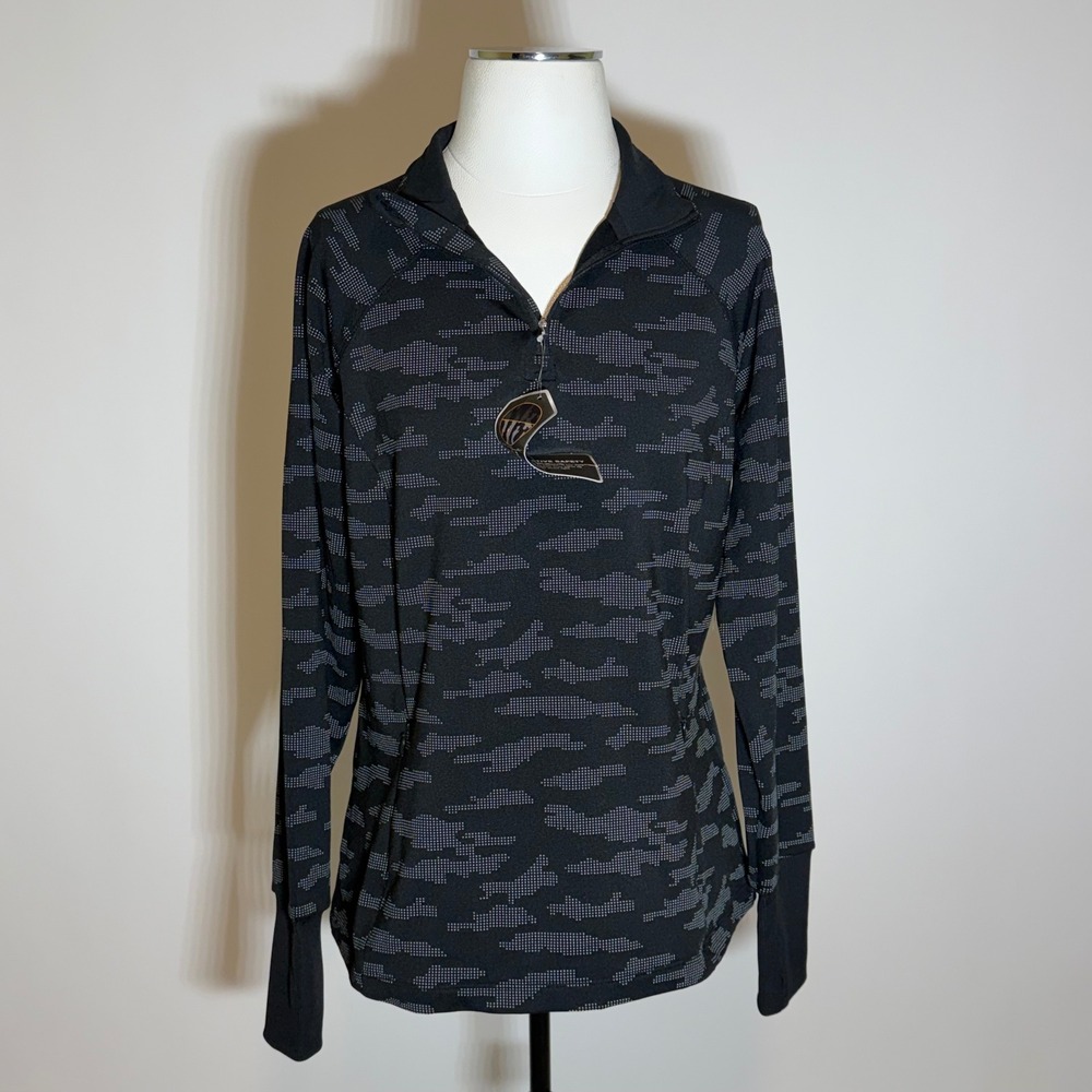NWD AVIA Womens Black Reflective Camo Brushed Active 1/4 Zip Size Medium 8-10